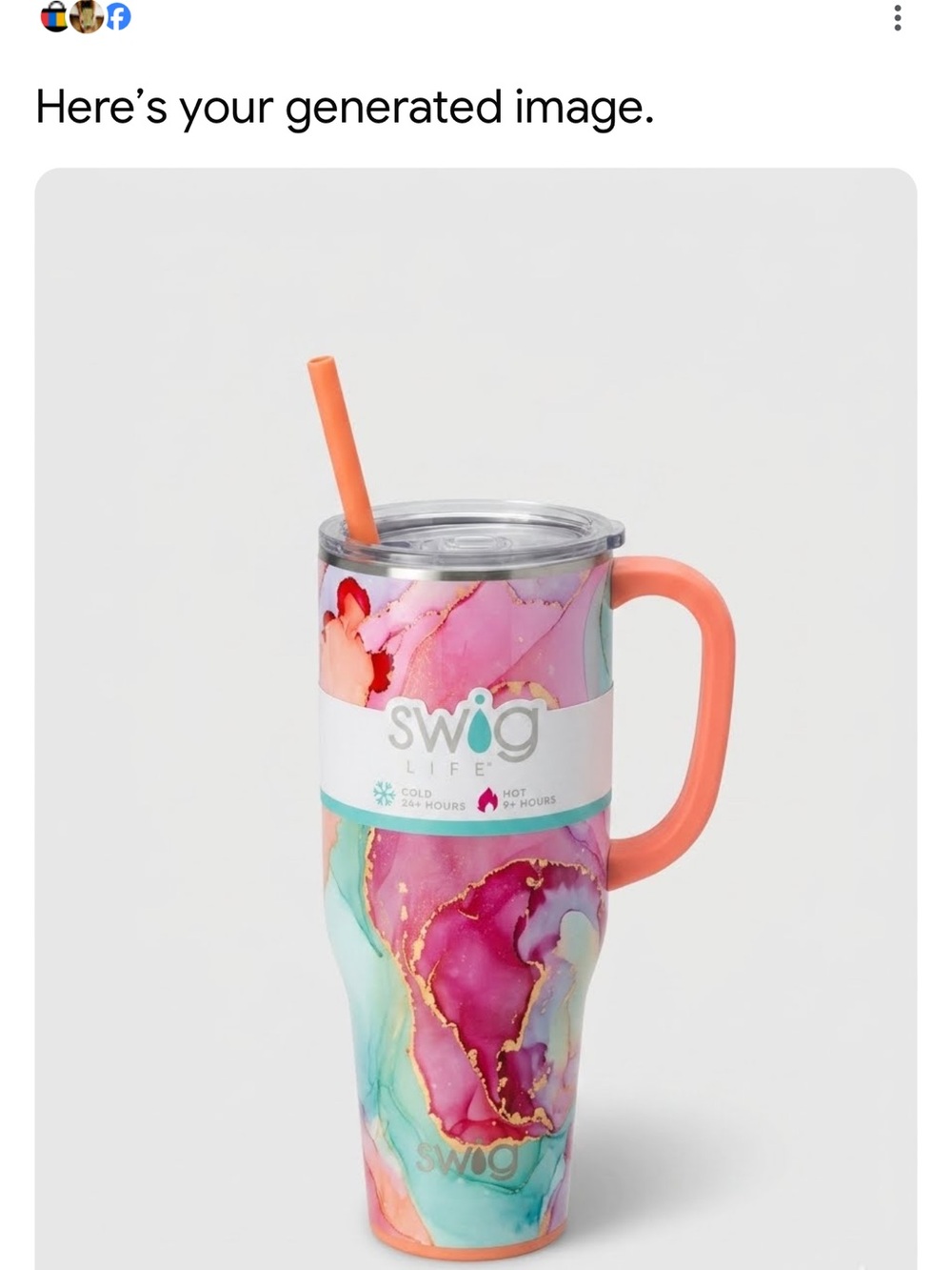 Swig Life Marble Watercolor Travel Mug with Coral Handle and Straw